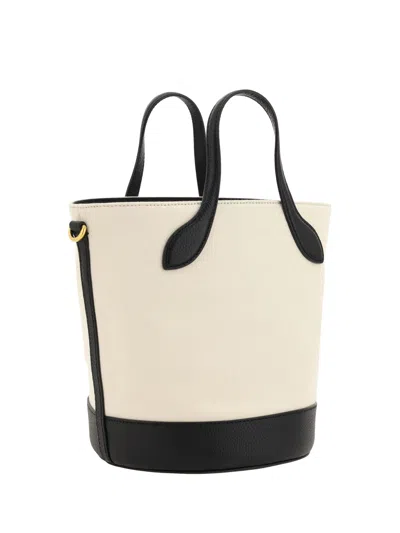 Bally Structured Bucket Bag With Dual Handles And Adjustable Strap In Black And White