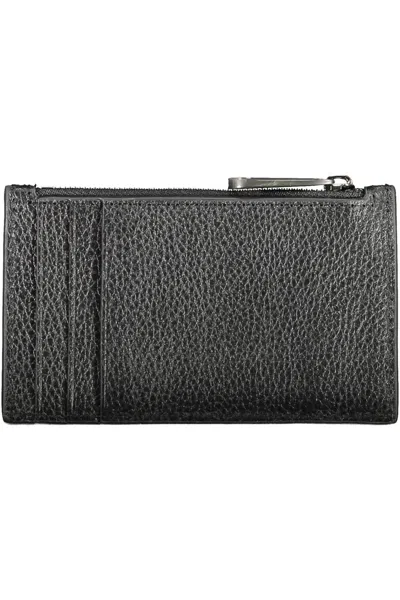 Calvin Klein Sleek Leather Card Holder With Zip Detail In Black