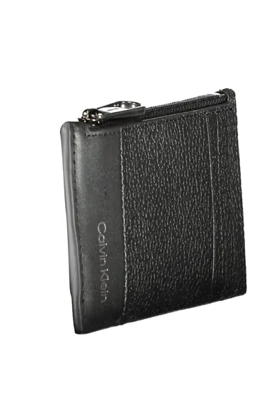 Calvin Klein Sleek Leather Card Holder With Zip Detail In Black