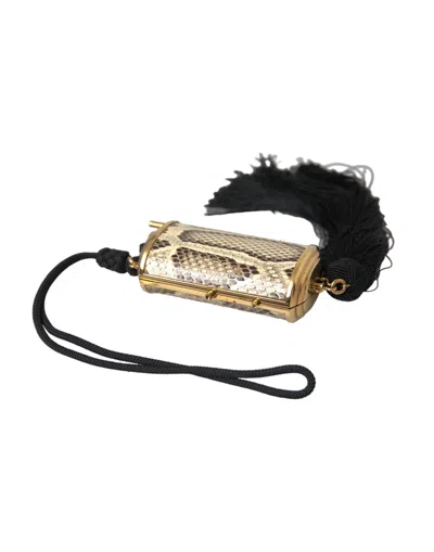 Dolce & Gabbana Beige Exotic Leather Mini Mirror Tassel Make Up Holder Women's Bag