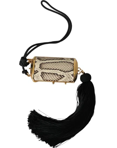 Dolce & Gabbana Beige Exotic Leather Mini Mirror Tassel Make Up Holder Women's Bag In Beige