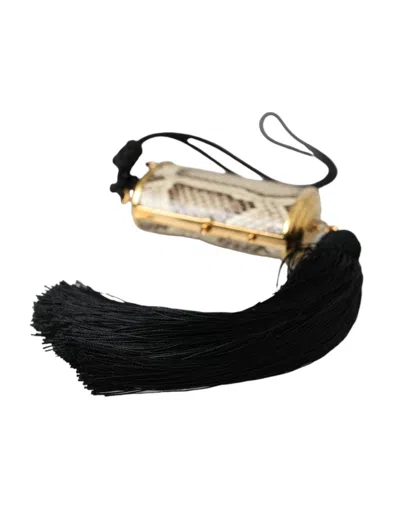 Dolce & Gabbana Beige Exotic Leather Mini Mirror Tassel Make Up Holder Women's Bag In Beige