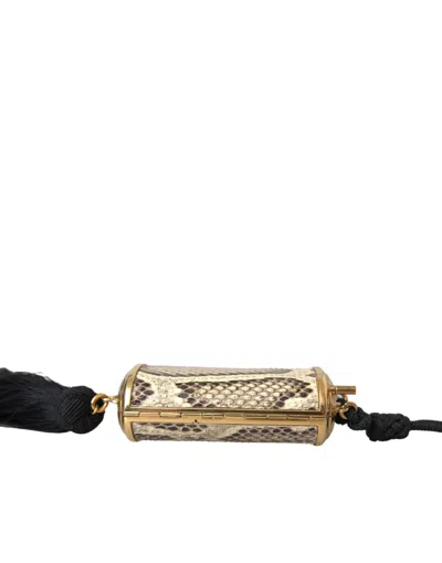 Dolce & Gabbana Beige Exotic Leather Mini Mirror Tassel Make Up Holder Women's Bag In Beige