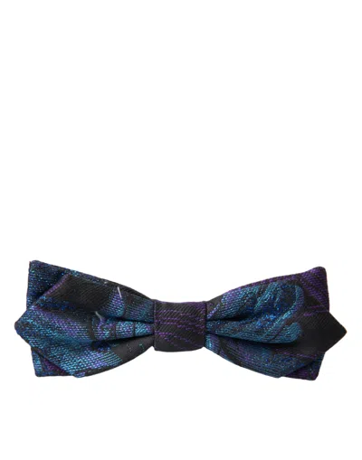 Dolce & Gabbana Black Blue Brocade Adjustable Neck Men Bow Tie In Black And Blue