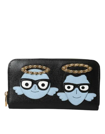 Dolce & Gabbana Black Blue Leather #dgfamily Zipper Continental Men Men's Wallet In Black And Blue