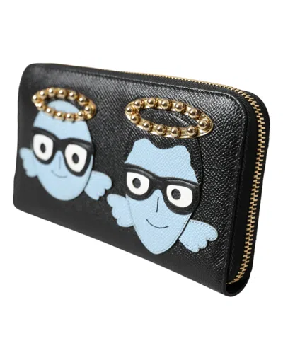 Dolce & Gabbana Black Blue Leather #dgfamily Zipper Continental Men Men's Wallet In Black And Blue