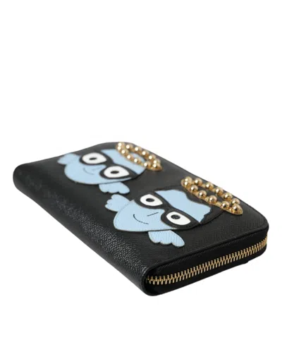 Dolce & Gabbana Black Blue Leather #dgfamily Zipper Continental Men Men's Wallet In Black And Blue
