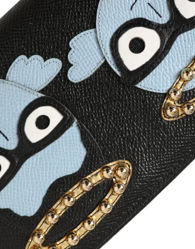 Dolce & Gabbana Black Blue Leather #dgfamily Zipper Continental Men Men's Wallet In Black And Blue