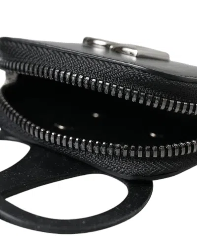 Dolce & Gabbana Black Calfskin Leather Dg Logo Coin Purse Lanyard Men's Wallet In Black