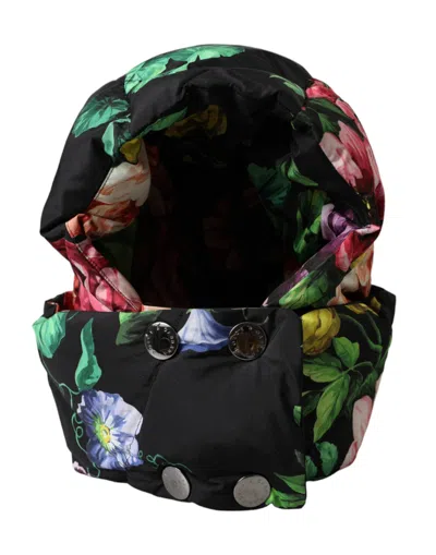 Dolce & Gabbana Black Floral Print Whole Head Wrap Hat In Black