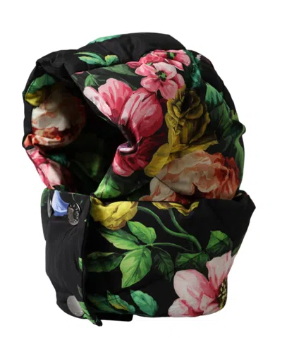 Dolce & Gabbana Black Floral Print Whole Head Wrap Hat In Black