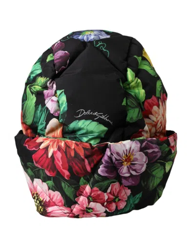 Dolce & Gabbana Black Floral Print Whole Head Wrap Hat In Black