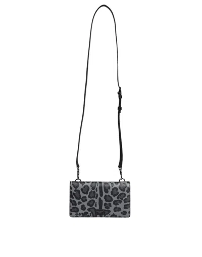 Shop Dolce & Gabbana Black Gray Leopard Leather Bifold Card Slot Crossbody Women's Bag In Black And Gray