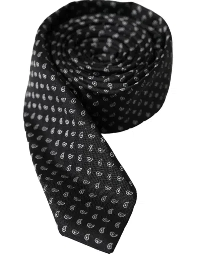 Dolce & Gabbana Black Jacquard Patterned Silk Adjustable Men Tie In Black