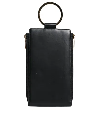 Pre-owned Dolce & Gabbana Black Leather Logo Plaque Neck Strap Card Coin Women's Wallet ()