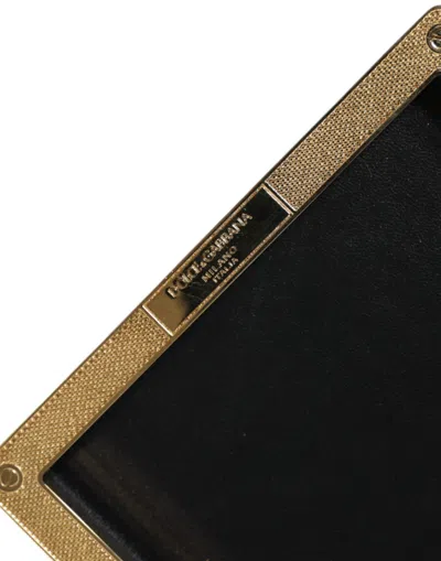 Dolce & Gabbana Black Leather Studs Gold Frame Clutch Evening Purse Bag In Black