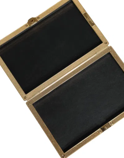 Dolce & Gabbana Black Leather Studs Gold Frame Clutch Evening Purse Bag In Black