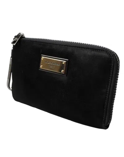 Dolce & Gabbana Black Nylon Logo Plaque Keyring Pouch Clutch Men's Bag In Black