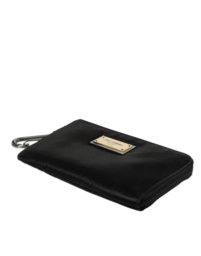Dolce & Gabbana Black Nylon Logo Plaque Keyring Pouch Clutch Men's Bag In Black