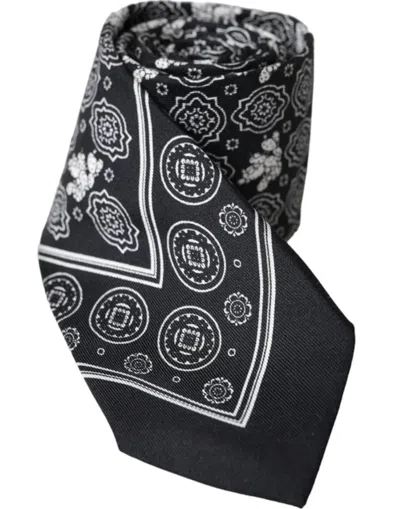 Dolce & Gabbana Black Patterned 100%silk Adjustable Tie In Black