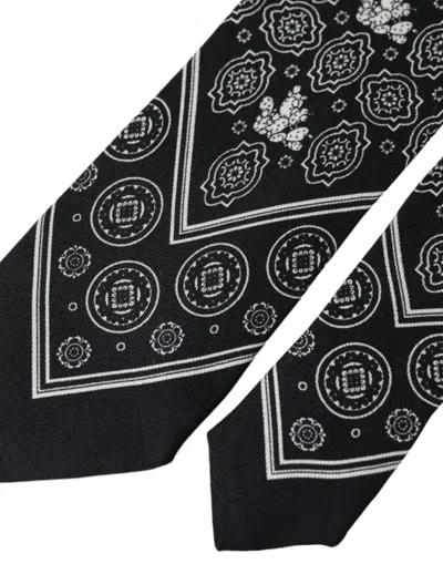 Dolce & Gabbana Black Patterned 100%silk Adjustable Tie In Black