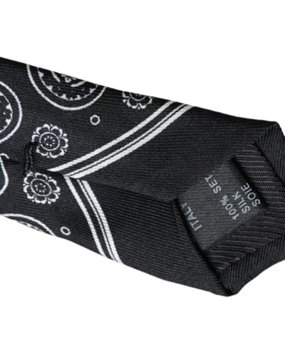 Dolce & Gabbana Black Patterned 100%silk Adjustable Tie In Black