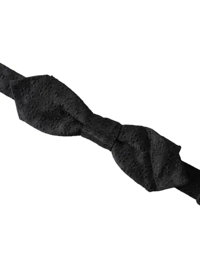 Dolce & Gabbana Gray Silk Weaved Adjustable Neck Men Papillon Bow Tie In Black