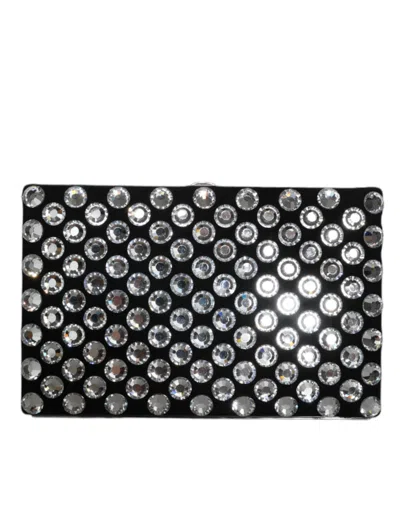 Dolce & Gabbana Black Velvet Crystal Clutch Evening Party Purse Bag In Black