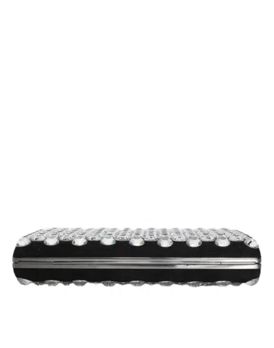Dolce & Gabbana Black Velvet Crystal Clutch Evening Party Purse Bag In Black
