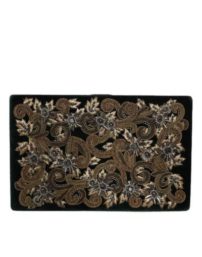Dolce & Gabbana Black Velvet Gold Frame Clutch Evening Party Purse Bag In Black