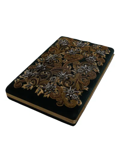 Dolce & Gabbana Black Velvet Gold Frame Clutch Evening Party Purse Bag In Black