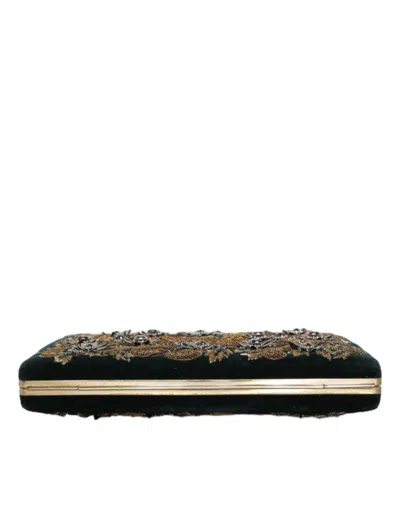 Dolce & Gabbana Black Velvet Gold Frame Clutch Evening Party Purse Bag In Black