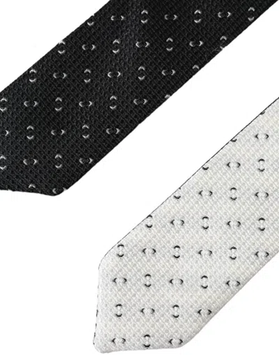 Dolce & Gabbana Black White Patterned Adjustable Tie In Black And White