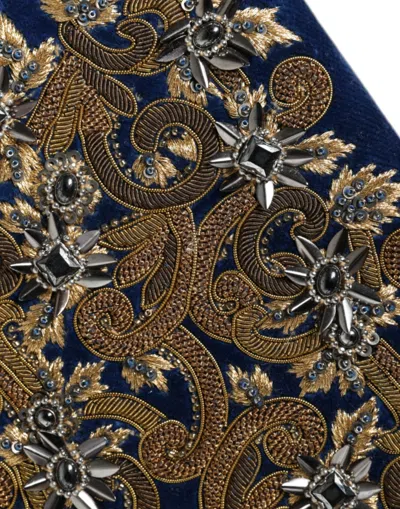 Dolce & Gabbana Blue Velvet Gold Frame Clutch Evening Party Purse Bag In Blue