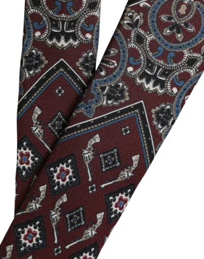 Dolce & Gabbana Bordeaux Printed 100% Silk Adjustable Men Men's Tie In Bordeaux