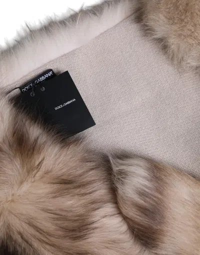 Dolce & Gabbana Brown Frost Fox Fur Neck Warmer Winter Scarf In Brown