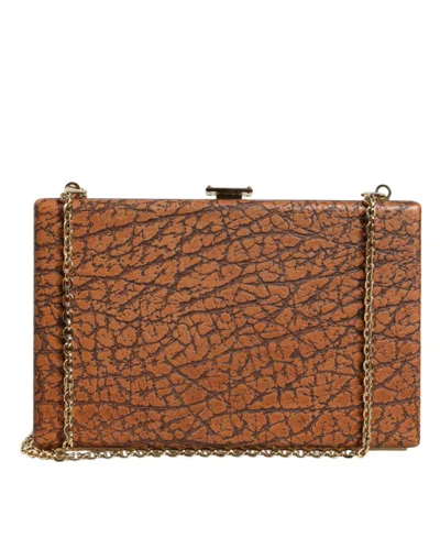 Dolce & Gabbana Brown Leather Gold Frame Clutch Mini Crossbody Bag In Brown