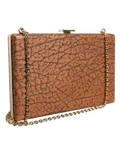 Dolce & Gabbana Brown Leather Gold Frame Clutch Mini Crossbody Bag In Brown