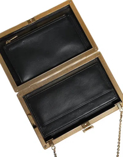 Dolce & Gabbana Brown Leather Gold Frame Clutch Mini Crossbody Bag In Brown