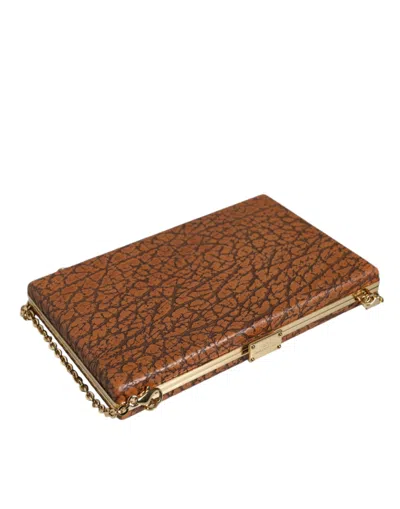 Dolce & Gabbana Brown Leather Gold Frame Clutch Mini Crossbody Bag In Brown