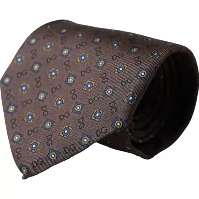 Dolce & Gabbana Brown Silk Branded Logo Adjustable Men Tie In Brown