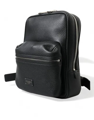 Dolce & Gabbana Chic Black Calf Leather Small Men's Backpack In Black
