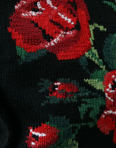 Dolce & Gabbana Black Cashmere Rose Embroidery Shopping Tote Bag In Black