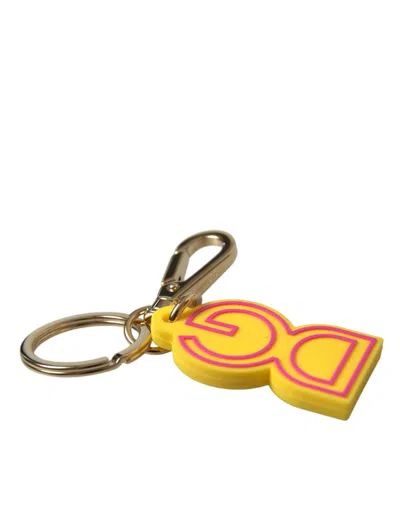 Dolce & Gabbana Yellow Rubber Dg Logo Gold Brass Metal Keyring Keychain In Yellow