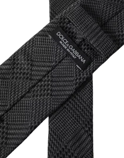Dolce & Gabbana Dark Gray Plaid Patterned Silk Adjustable Men Men's Tie In Dark Gray