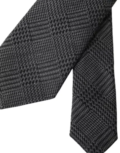 Dolce & Gabbana Dark Gray Plaid Patterned Silk Adjustable Men Men's Tie In Dark Gray