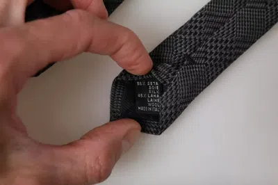 Dolce & Gabbana Dark Gray Plaid Patterned Silk Adjustable Men Men's Tie In Dark Gray