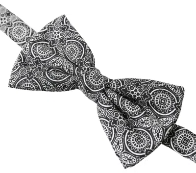 Dolce & Gabbana Black White Pattern Adjustable Neck Papillon Bow Tie In Black/white