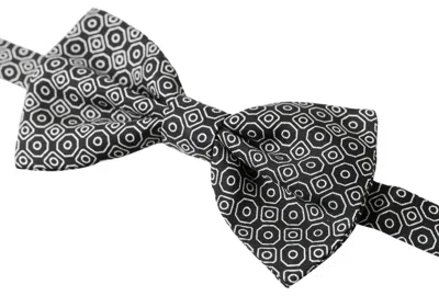 Dolce & Gabbana Black White Pattern Adjustable Neck Papillon Bow Tie In Black/white