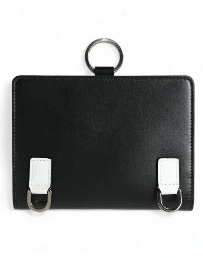 Dolce & Gabbana Black Leather Crystal Embellished Card Holder Wallet In Black